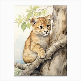 Storybook Animal Watercolour Cougar 2 Canvas Print