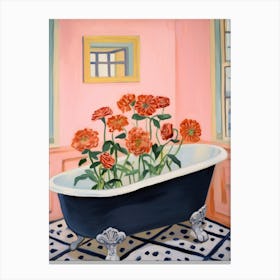 A Bathtube Full Of Zinnia In A Bathroom 1 Canvas Print
