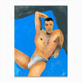 Man On Blue - male nude homoerotic gay art man underwear naked body Canvas Print