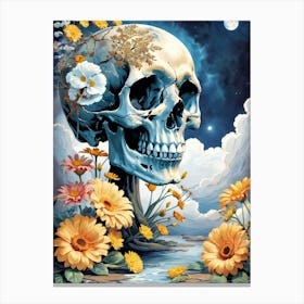 Surrealist Floral Skull Painting (25) Canvas Print
