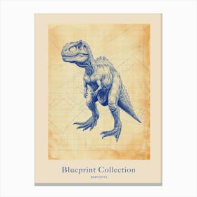 Baryonyx Dinosaur Blue Print Sketch 2 Poster Canvas Print