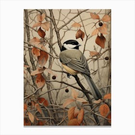 Dark And Moody Botanical Carolina Chickadee 2 Canvas Print