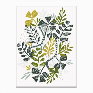 Papercut Leaves Bouquet Green Canvas Print