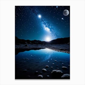 Moon In Night Sky Viewed From Below With Stars And The Glow Of Craters Satellites In Orbit Castin Canvas Print