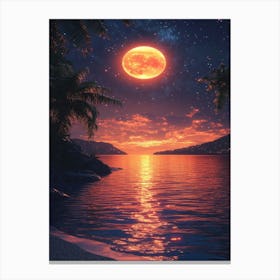 Moon Over The Ocean Canvas Print