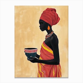 African Woman Holding A Bowl, Minimalism Boho Canvas Print