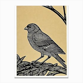 Finch Linocut Bird Canvas Print