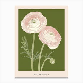 Pink & Green Ranunculus 2 Flower Poster Canvas Print