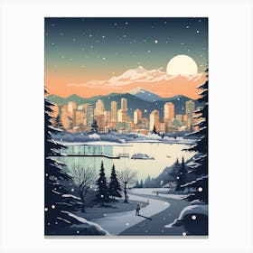 Winter Travel Night Illustration Vancouver Canada 3 Canvas Print
