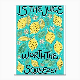 Lemon Squeeze Kitchen/Dining Art Print Blue Canvas Print