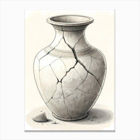 Minimalist Ink Sketch Of Wabi Sabi Inspired Crac Canvas Print