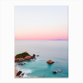 Sveti Stefan Beach, Montenegro Pink Photography 1 Canvas Print