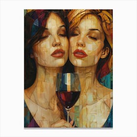 Two Women Drinking Wine 8 Canvas Print