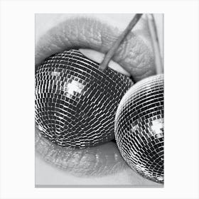BITE me - Disco Cherry & Lips Black And White Canvas Print