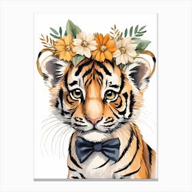 Baby Tiger Flower Crown Bowties Woodland Animal Nursery Decor (36) Canvas Print