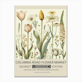 Columbia Road Flower Market Vintage Underground Travel Poster Canvas Print