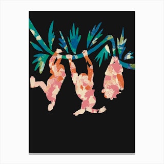 Pink Monkeys Jungle Illustration  Canvas Print