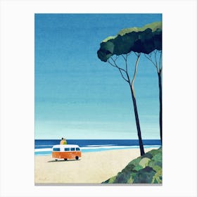 Campervan on the Beach | Beach Van Life Travel Illustration| Sea Ocean Summer Coastal Landscape Canvas Print