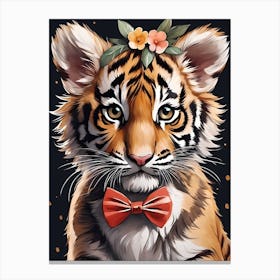 Baby Tiger Flower Crown Bowties Woodland Animal Nursery Decor (1) Canvas Print