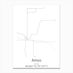 Amos,Canada Minimalist Map Canvas Print