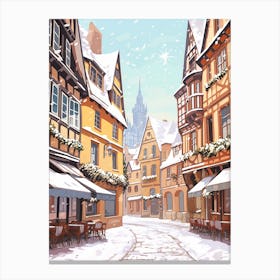 Vintage Winter Travel Illustration Colmar France 3 Canvas Print