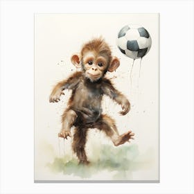 Monkey Painting Playing Soccer Watercolour 2 Canvas Print