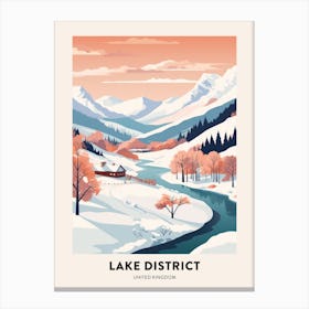 Vintage Winter Travel Poster Lake District United Kingdom 6 Canvas Print