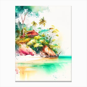 Pulau Redang Malaysia Watercolour Pastel Tropical Destination Canvas Print