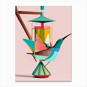 Hummingbird And Hummingbird Feeder Bold Graphic Canvas Print