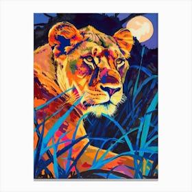 Southwest African Lion Night Hunt Fauvist Painting 4 Canvas Print