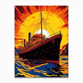 Titanic Ship At Sunset Sea Pop Art 2 Canvas Print
