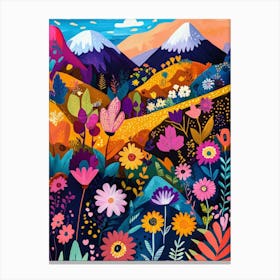 Colorful Landscape With Mountain and Flowers 6 Canvas Print