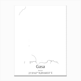 Gasa,Bhutan Minimalist Map Canvas Print