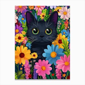 Black Cat In Flowers 3 Canvas Print