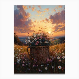 Basket Of Flowers in Springtime Canvas Print