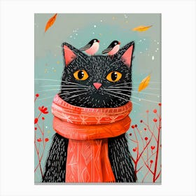 Black Cat With Birds 1 Canvas Print