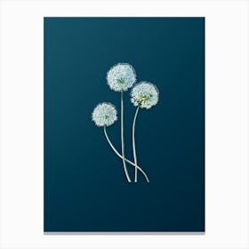 Vintage Blue Leek Flower Branch Botanical Art on Teal Blue n.0637 Canvas Print