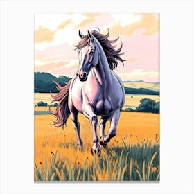 Pink Color Horse Run In The Gras Canvas Print