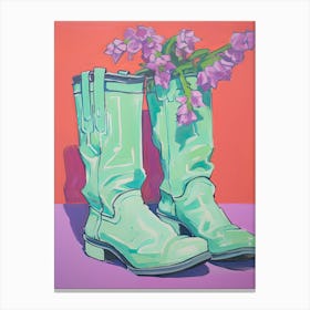 A Painting Of Cowboy Boots With Purple Lilac Flowers, Fauvist Style, Still Life 6 Canvas Print