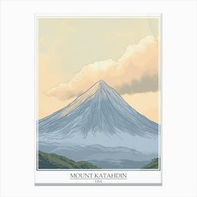 Mount Katahdin Usa Color Line Drawing 4 Poster Canvas Print