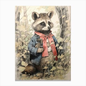 Storybook Animal Watercolour Raccoon 1 Canvas Print
