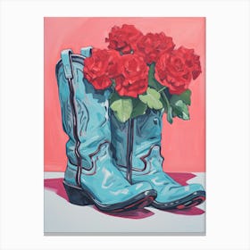 A Painting Of Cowboy Boots With Roses Flowers, Fauvist Style, Still Life 5 Canvas Print