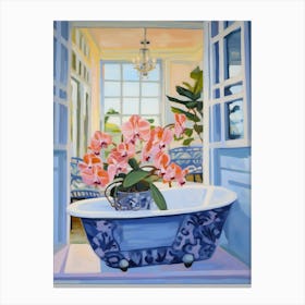 A Bathtube Full Of Orchid In A Bathroom 3 Canvas Print