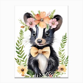 Baby Skunk Flower Crown Bowties Woodland Animal Nursery Decor (24) Canvas Print