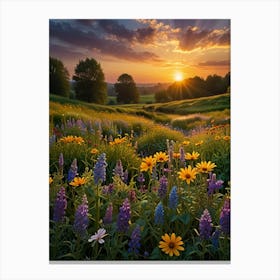 Sunset Over Wildflowers Canvas Print