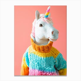 Toy Unicorn In A Knitted Jumper Canvas Print