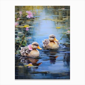 Ducklings In The River Floral Painting 1 Canvas Print