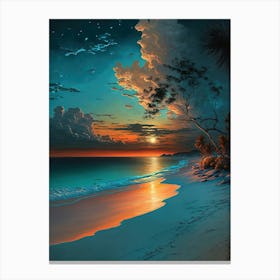 Sunset On The Beach - Teal Blue and Orange Canvas Print