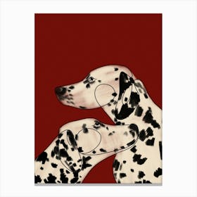 Dalmatian dogs cuddling on a red background Canvas Print