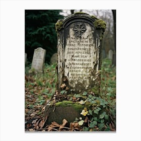 Frontal View Of A Weather Beaten Gravestone Detailing The Worn Engravings Of The Departed Soul Indi (2) Canvas Print